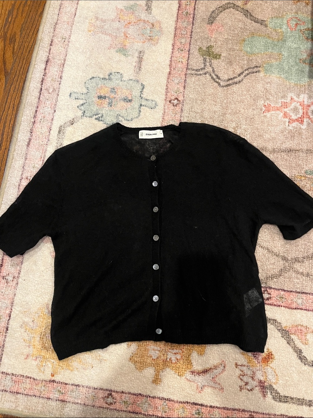 Everlane Black Short-Sleeve Button Cardigan